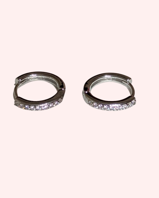 Silver Hoops with crystals- medium